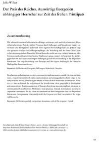 Cover Artikel "Der Preis des Reiches. Auswärtige Euergesien abhängiger Herrscher zur Zeit des frühen Prinzipats"