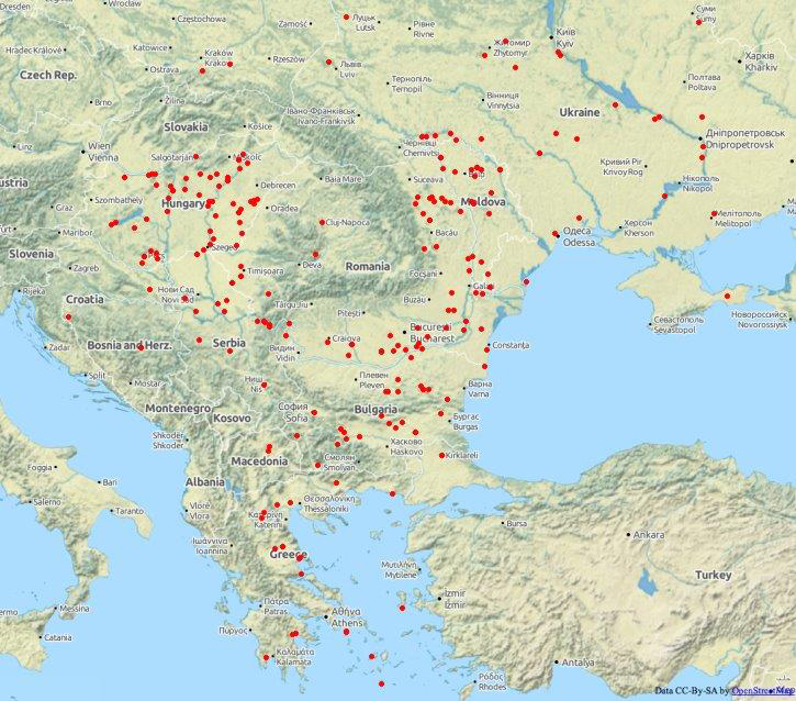 Map of southeastern European sites (n = 234) with major bone assemblages; time frame: 7.000-1.500 BCE (source: H. C. Küchelmann 2014)