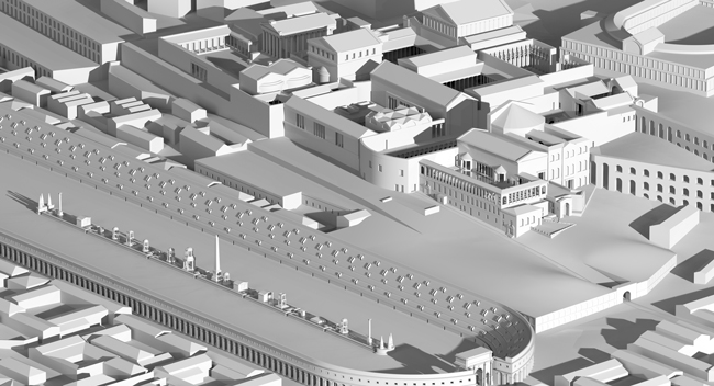 Rome, Palatine. Hypothetical reconstruction of the Flavian phase of the palace | Author: Lengyel Toulouse Architekten based on a 3D-Model of A. Müller | Copyright: Architekturreferat DAI Berlin
